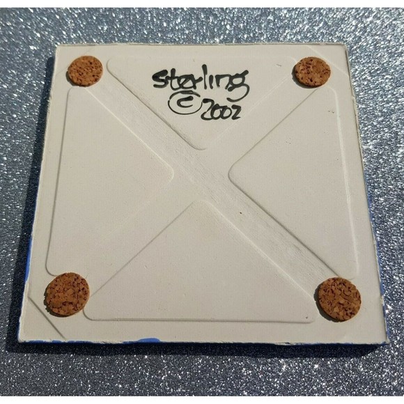 Robin Sterling Art Tile Ceramic Trivet Coaster 2 Houses Night Moon 4.25" RARE - Picture 2 of 11